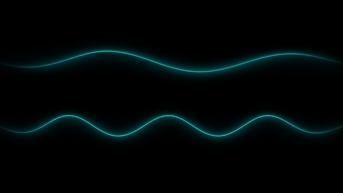 Dos ondas de luz turquesa sobre fondo negro: una suave y lenta, y otra más rápida y rítmica